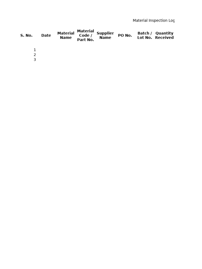 Material Inspection Log | PDF