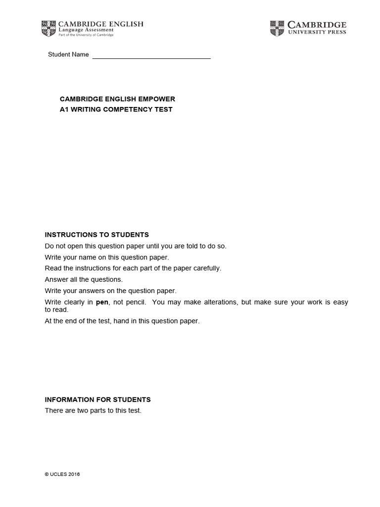 A1 Writing Competency Test Guide | PDF