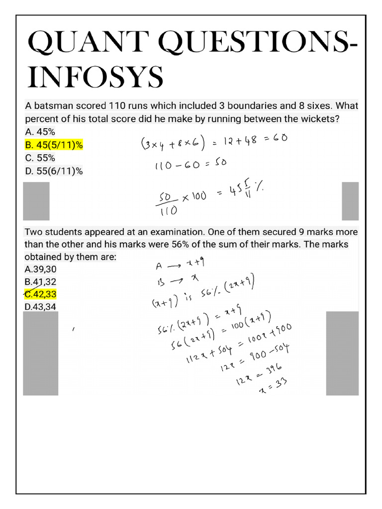 Infosys-Quantitative Aptitude Questions | PDF
