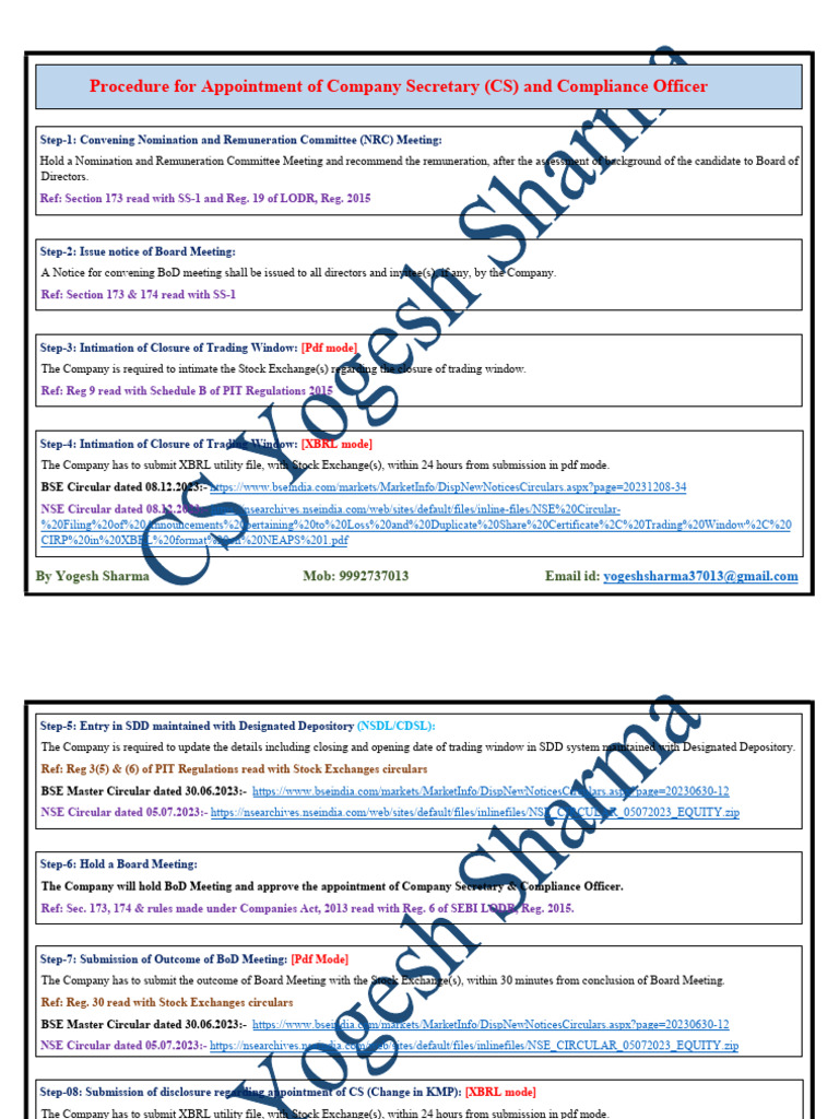 Company Secretary Appointment Procedure | PDF | Regulatory Compliance ...