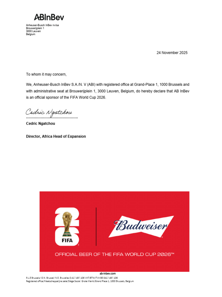 AB InBev Official FIFA World Cup 2026 Sponsor | PDF