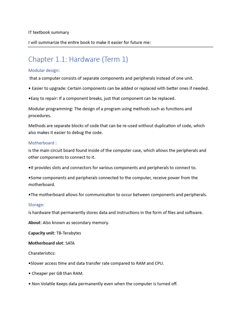 IT Textbook Summary | PDF | Solid State Drive | Computer Network