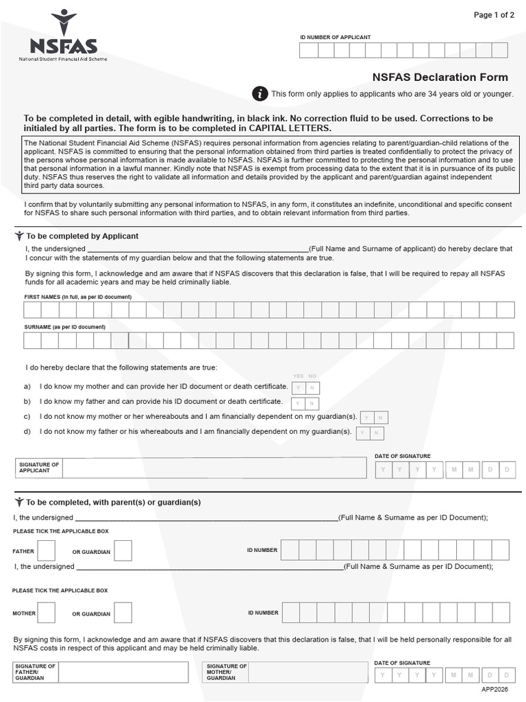 NSFAS 2026 Declaration Form - Final 102805 | PDF | Justice | Crime ...