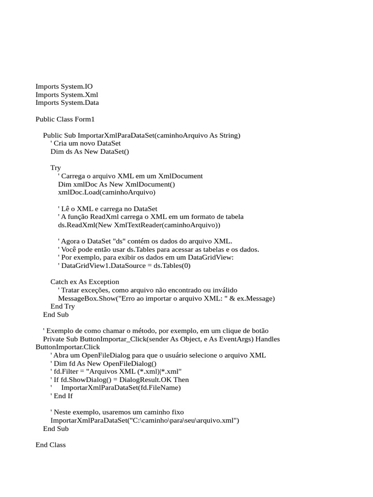 Importar XML para DataSet em VB.NET | PDF