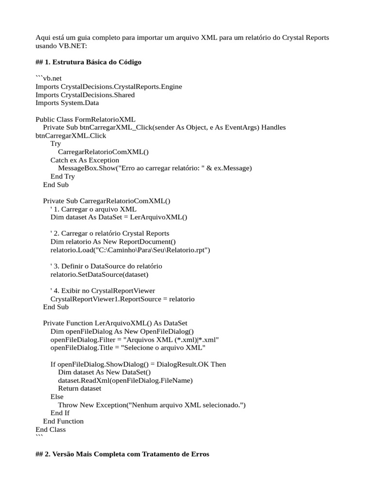 Importar XML para Crystal Reports com VB.NET | PDF | Comunicação ...