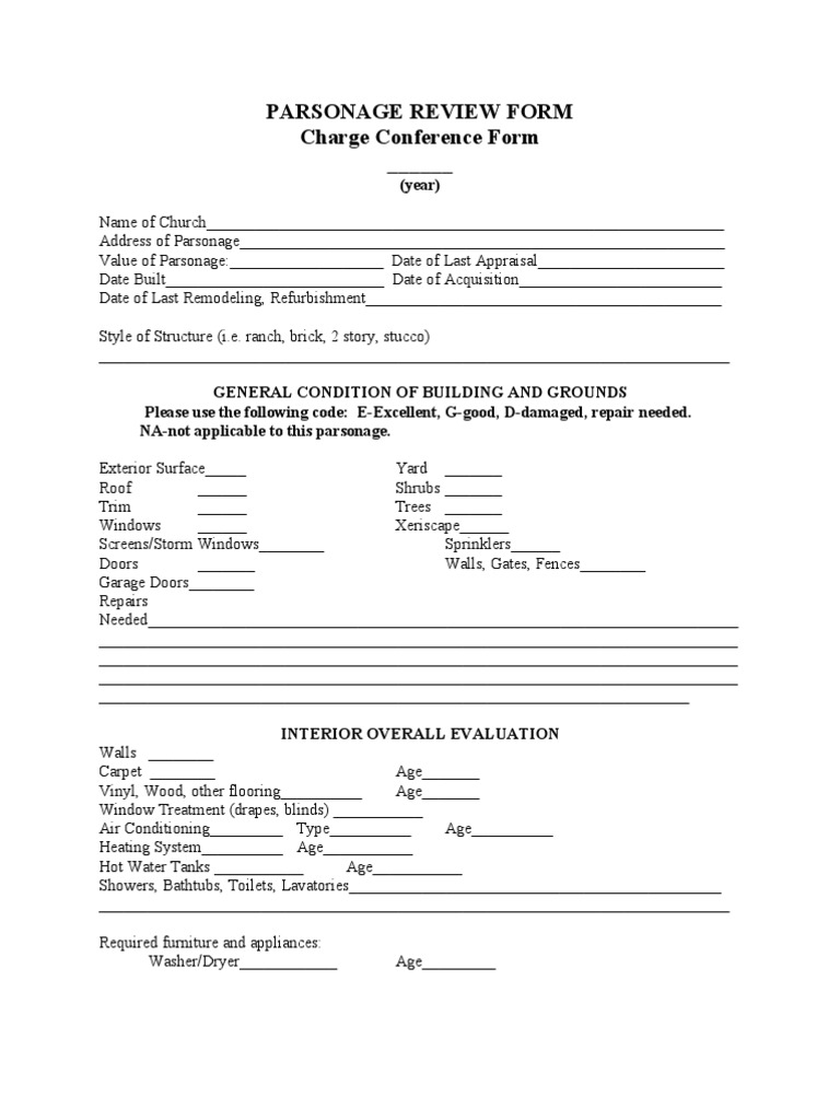 Parsonage Condition Review Form | PDF