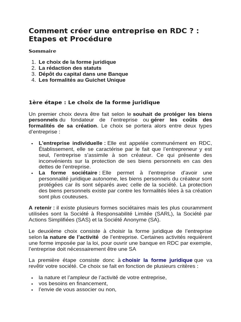 Créer une entreprise en RDC : Guide complet | PDF | Business