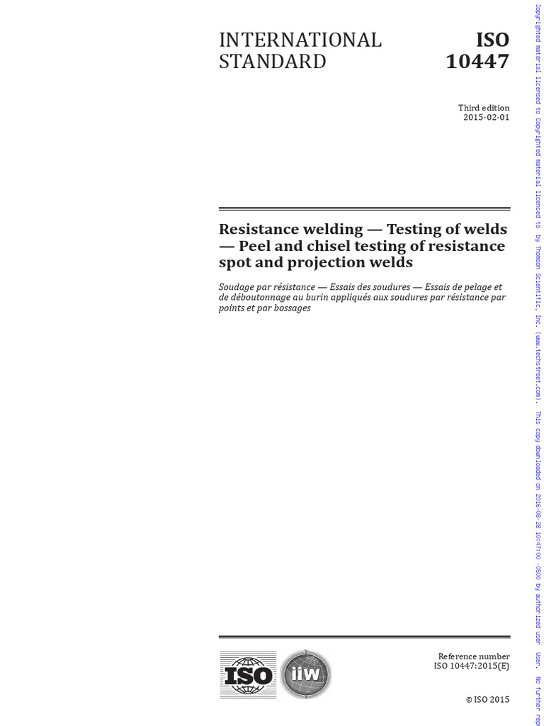 Resistance Welding Test Methods ISO 10447 | PDF | International ...