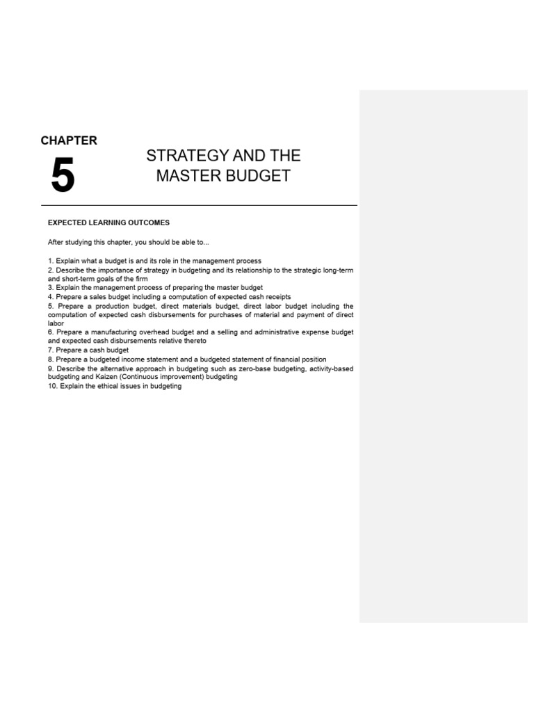 Master Budgeting and Strategic Planning | PDF | Balance Sheet | Cost Of ...