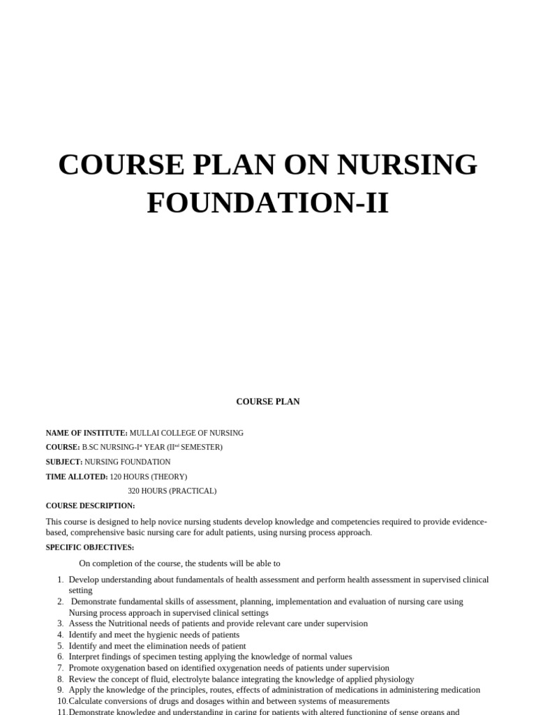 Nursing Foundation Course Plan Overview | PDF | Clinical Medicine
