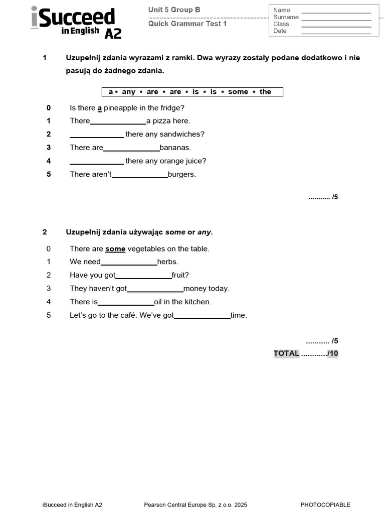 Unit 5 - Quick Grammar Test 1 - Group B | PDF