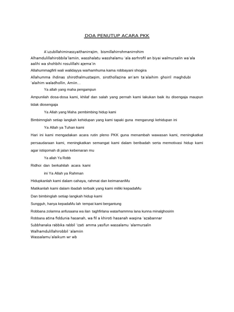 Doa Penutup Acara PKK yang Khusyuk | PDF
