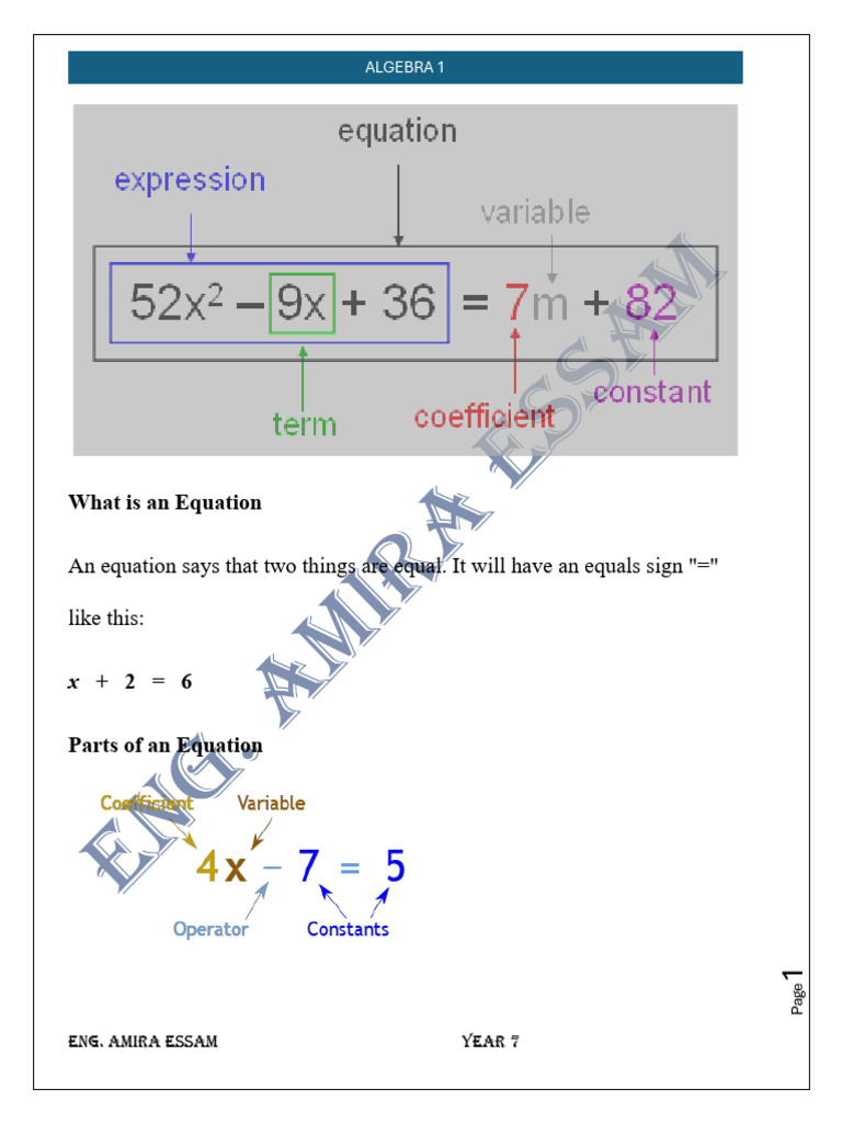 9. algebra 1 | PDF | Variable (Mathematics) | Multiplication