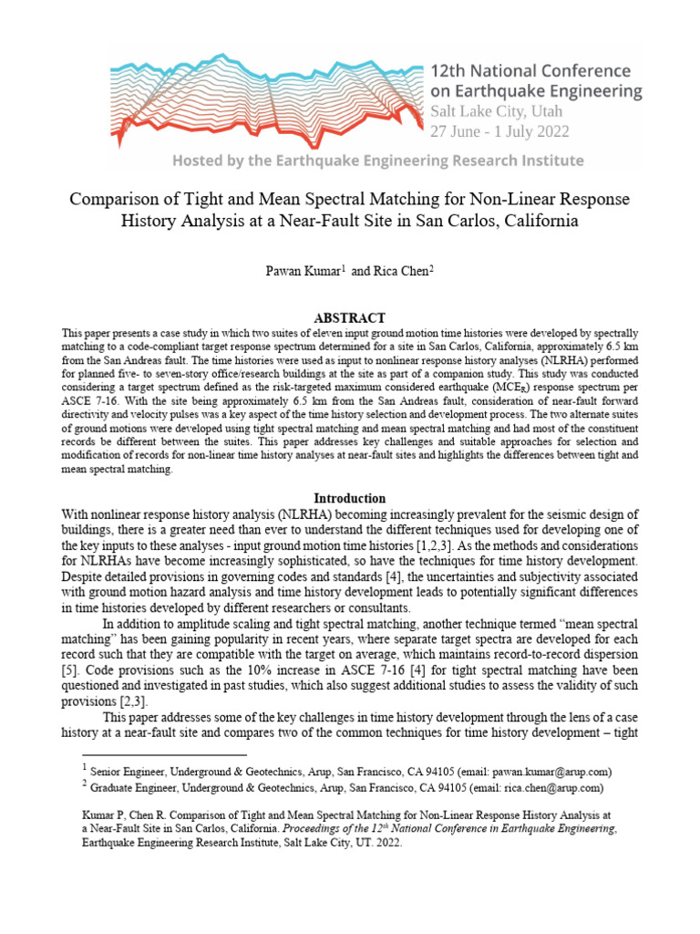 Kumar and Chen Case History Input Time History Development San Carlos ...