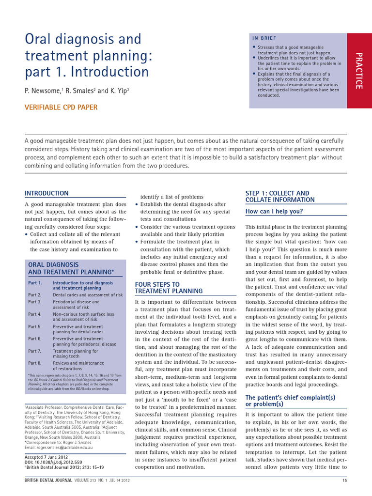 Oral Diagnosis & Treatment Planning Guide | PDF | Dentistry ...
