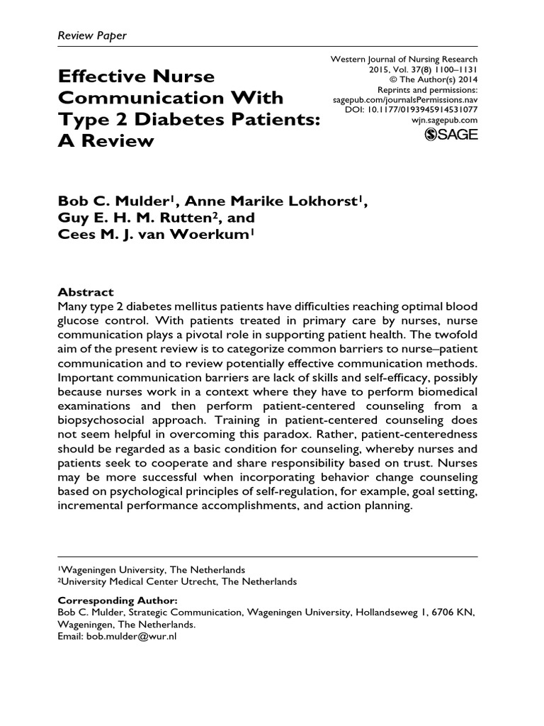 Nurse Communication in Diabetes Care | PDF | Randomized Controlled ...