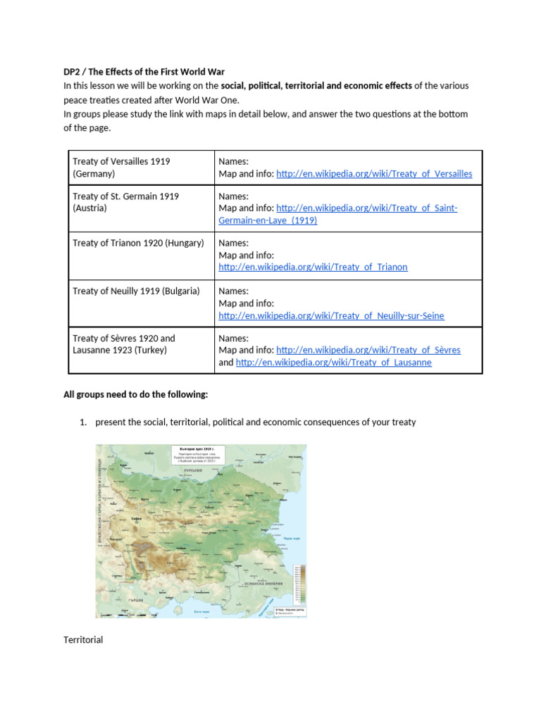 DP2 WW1 Group Work Peace Treaties | PDF | World War I | International ...