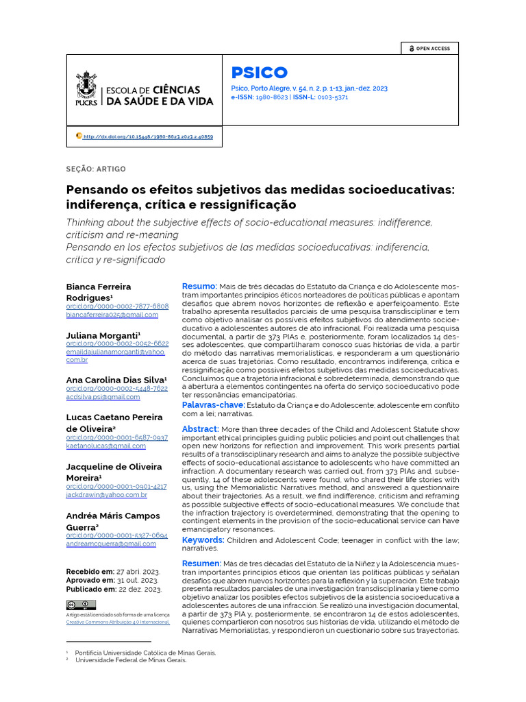 Efeitos Subjetivos de Medidas Socioeducativas | PDF | Psicanálise ...