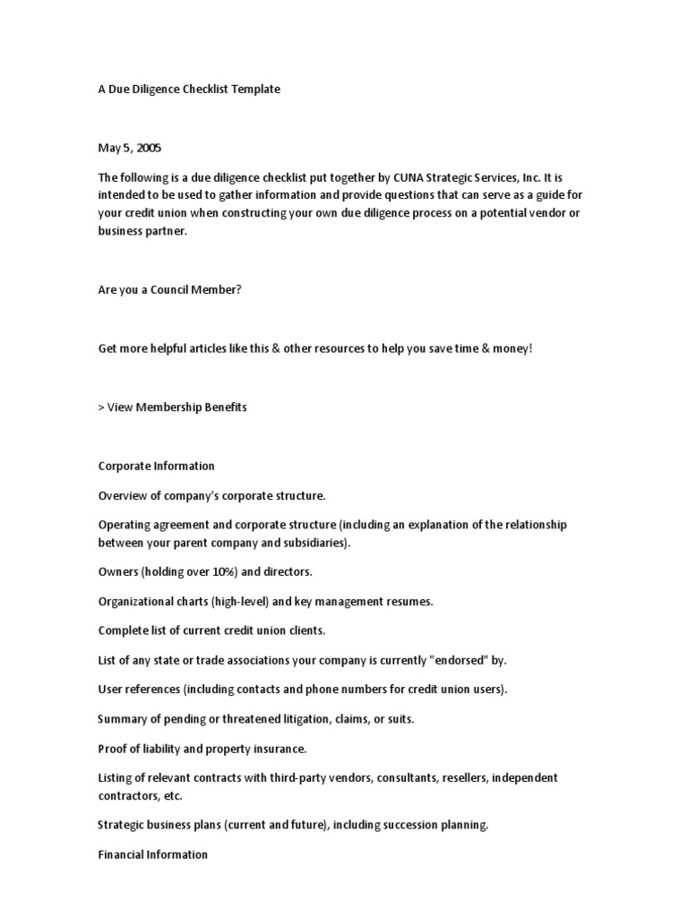 Credit Union Vendor Checklist | PDF | Computer Security | Security