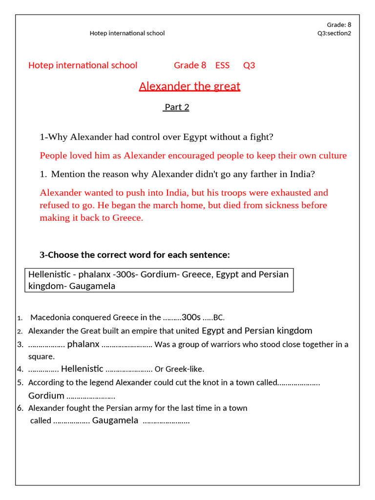Alexander the Great: Grade 8 ESS Q3 | PDF