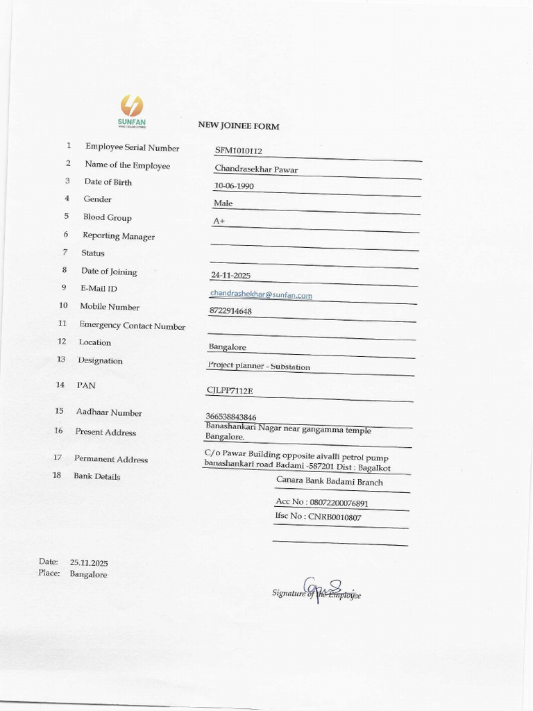 New Joining Form | PDF