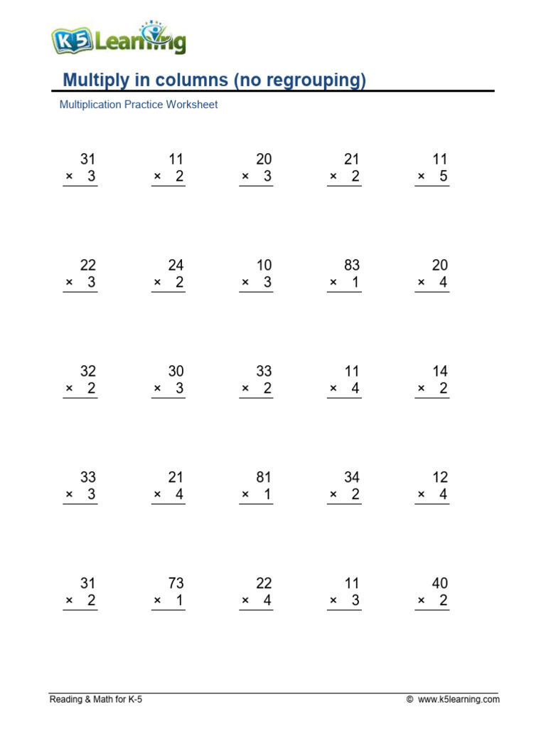 Multiply Columns No Regroup A | PDF