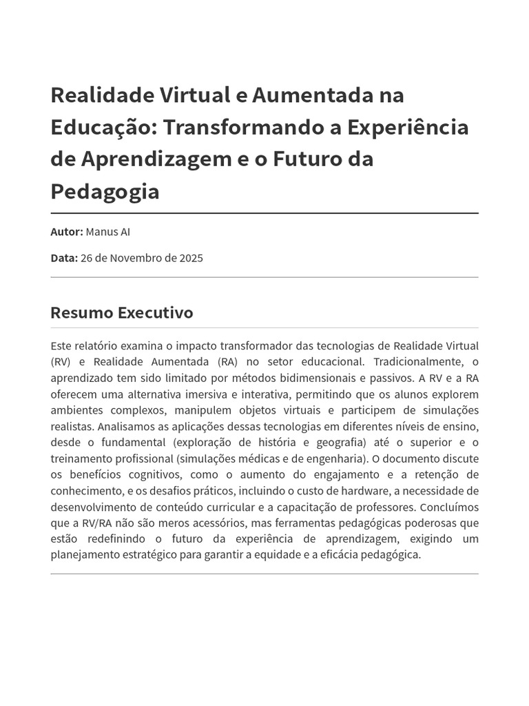 RV e RA na Educação: Transformando Aprendizagem | PDF | Pedagogia ...