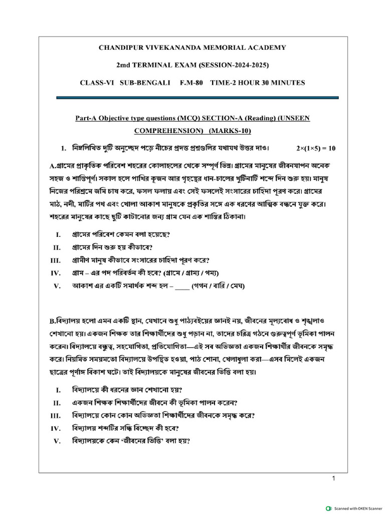 Class-Vi 2nd Term 25-26 | PDF