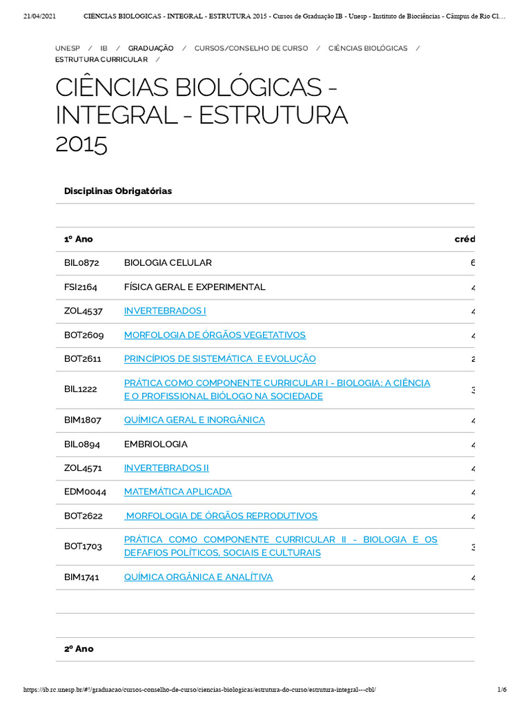 Estrutura do Curso de Ciências Biológicas | PDF | Biologia | Science