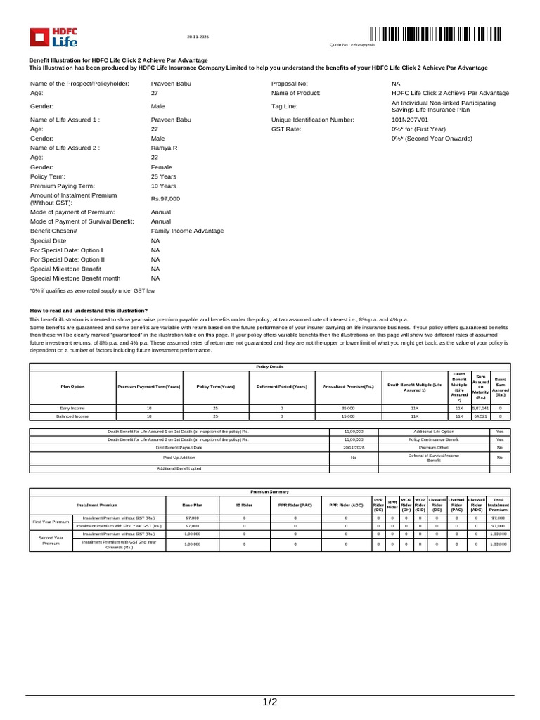 HDFC Life Click 2 Achieve Benefits Guide | PDF | Life Insurance | Insurance