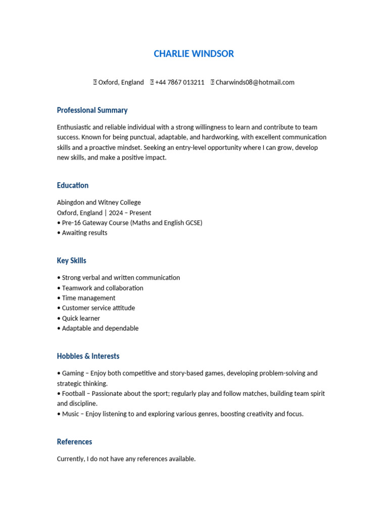 Charlie Windsor CV Updated | PDF
