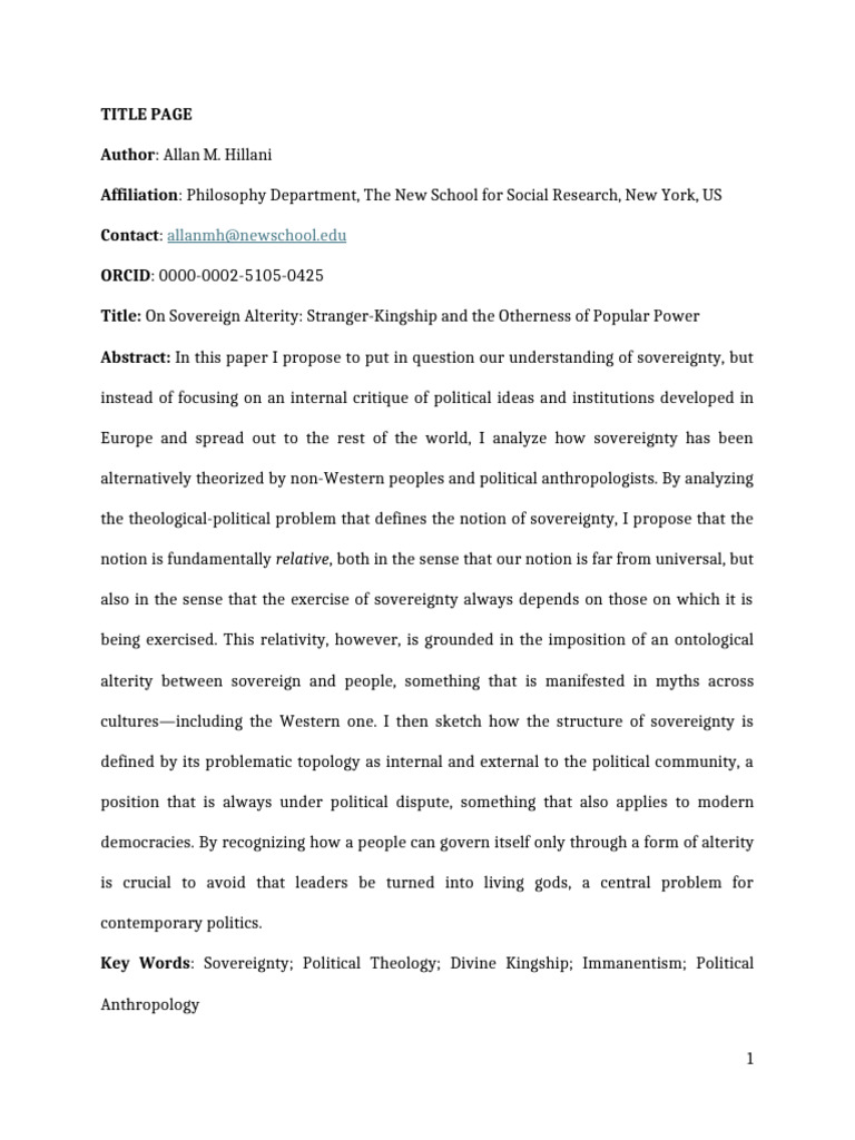 Sovereign Alterity in Political Thought | PDF | Sovereignty | Divinity