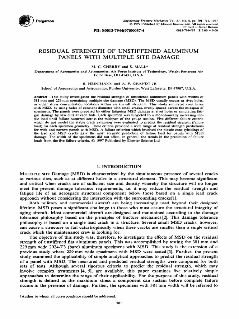 +residual Strength of Unstiffened Aluminum Panels With - M.C. Cherry S ...