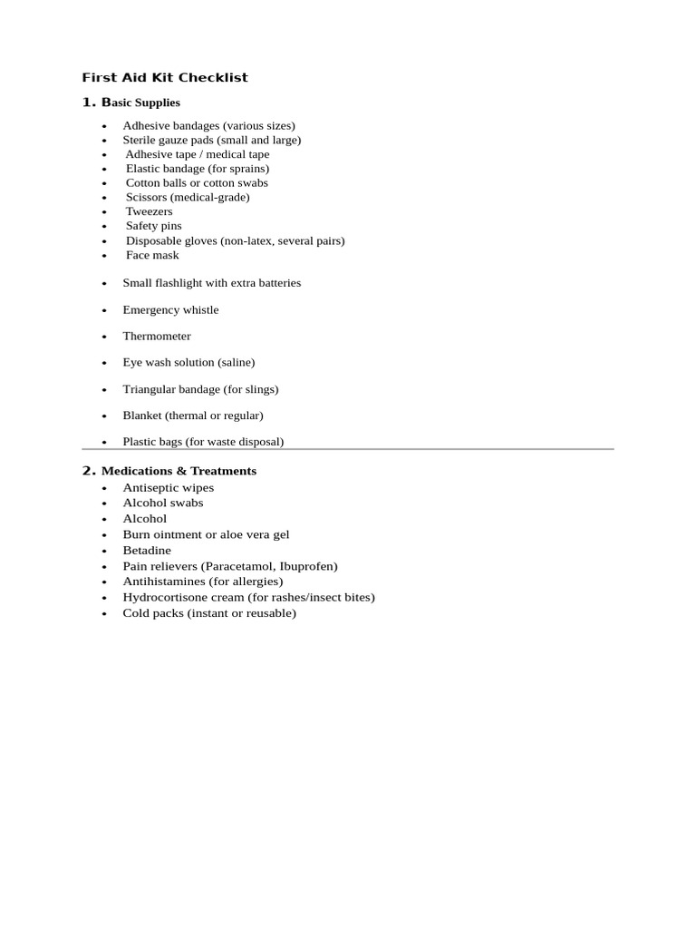 Essential First Aid Kit Checklist | PDF