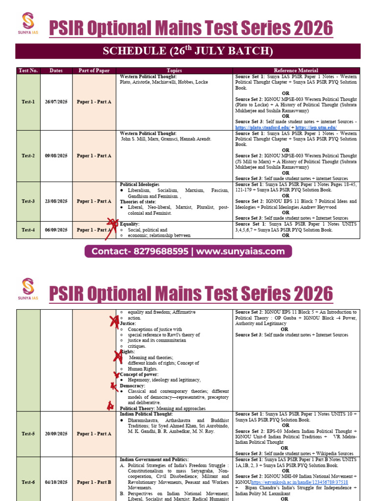 PSIR Mains Test Series 2026 Schedule | PDF | Political Philosophy ...