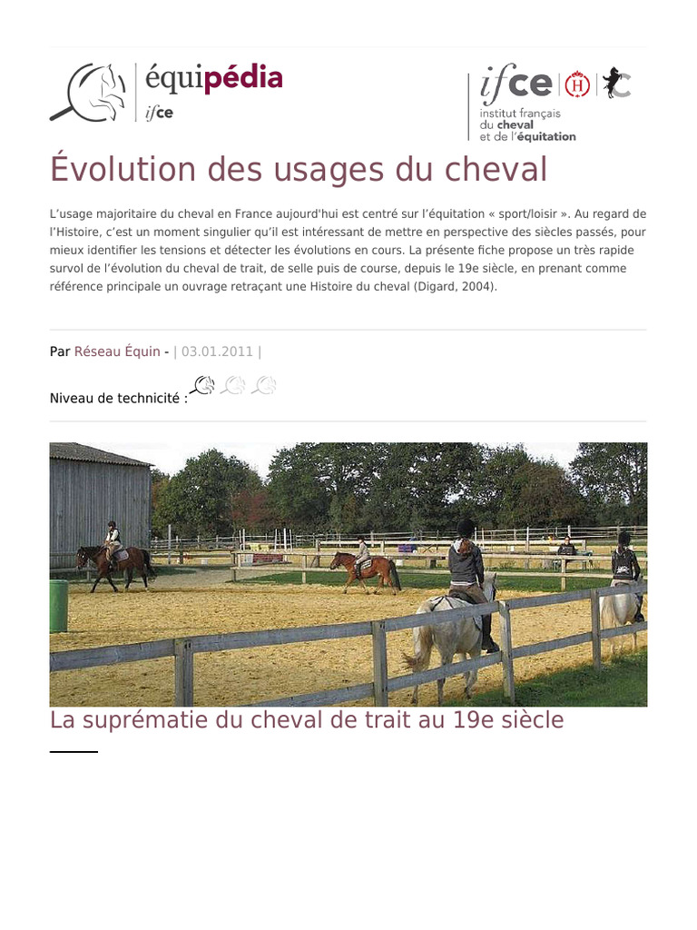 Usages du cheval en France : évolution historique | PDF | Chevaux ...