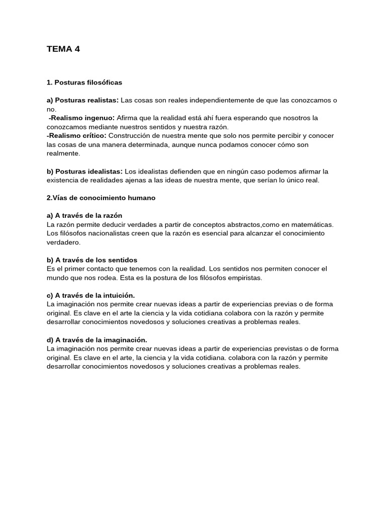 Posturas filosóficas sobre la realidad y el conocimiento | PDF ...