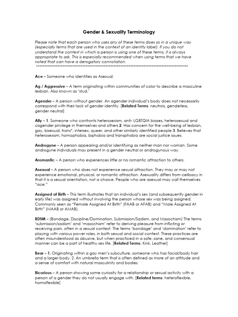 Gender and Sexuality Terms Explained | PDF | LGBTQIA+ Studies | Transgender