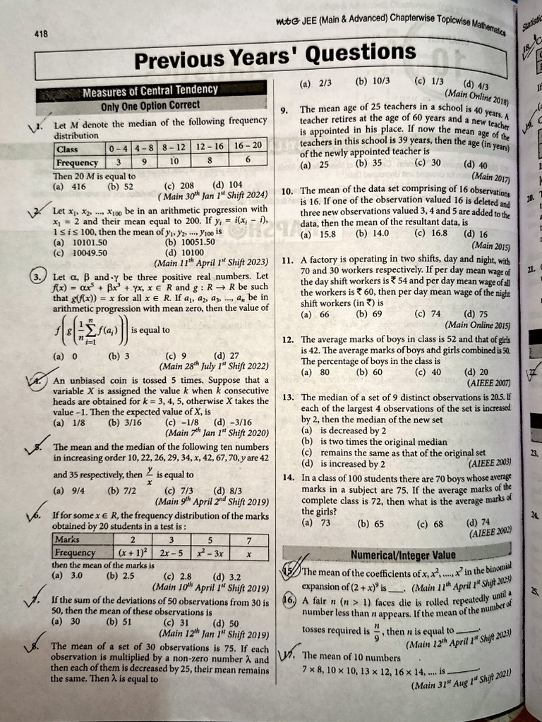 Statistics Jee Adv Pyq | PDF