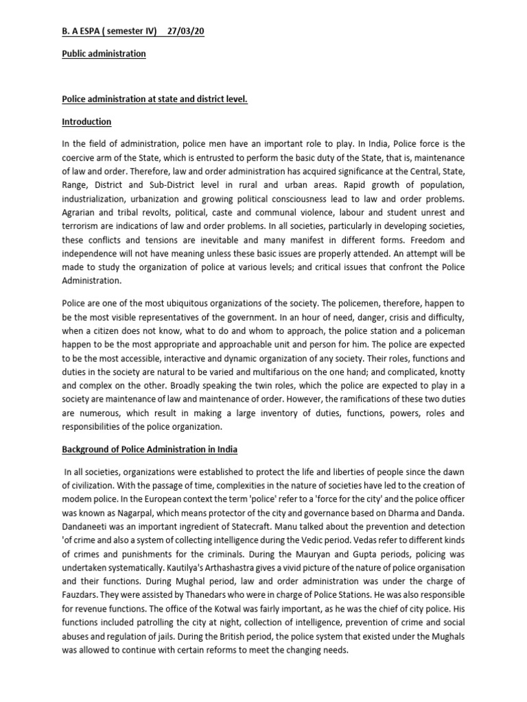 Police Administration at State and District Level. | PDF | Police ...