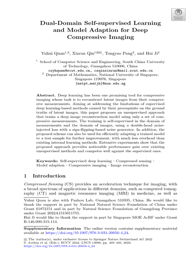 Dual-Domain Self-Supervised Learning and Model Adaption For Deep ...