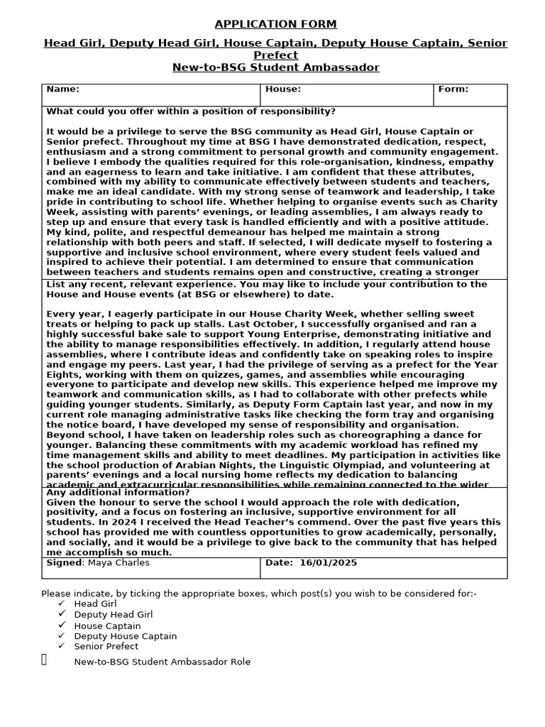 2025 Senior Team Application Form | PDF | Leadership | Cognition