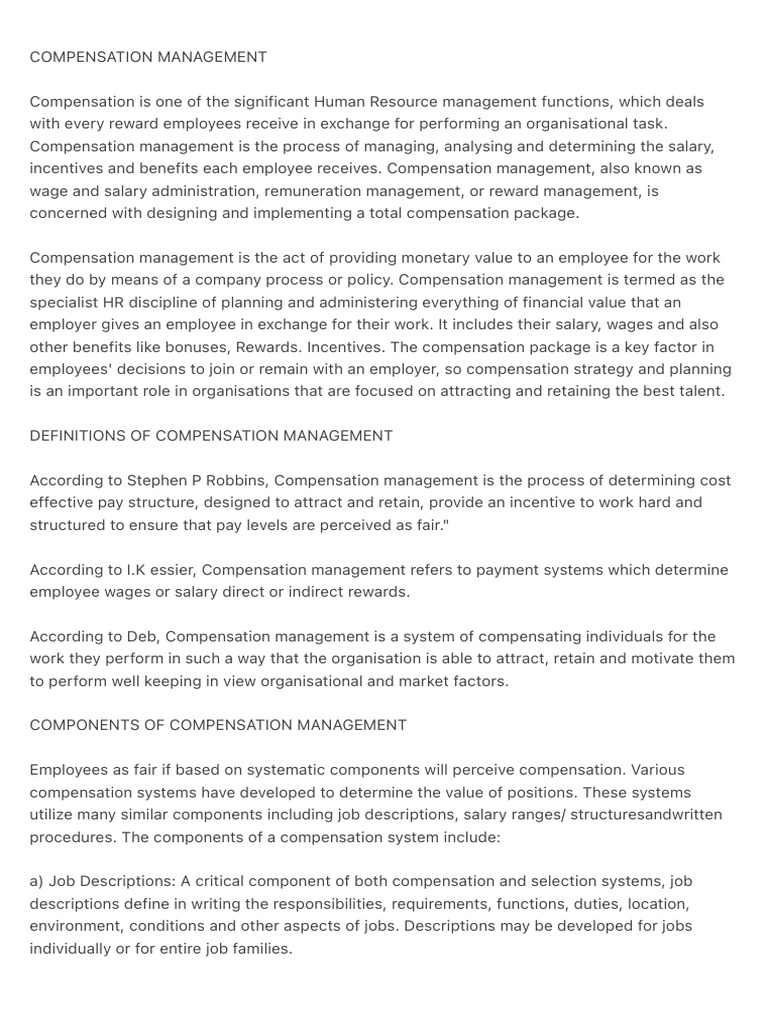 Compensation Management | PDF | Cost Of Living | Compensation And Benefits