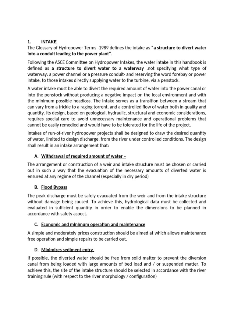 Hydropower Intake Design Guidelines | PDF | River | Discharge (Hydrology)