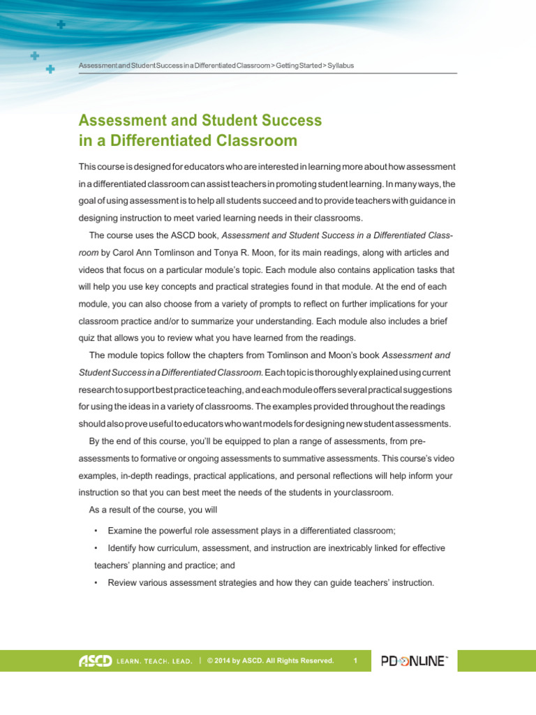 Assessment Strategies for Differentiated Classrooms | PDF | Educational ...