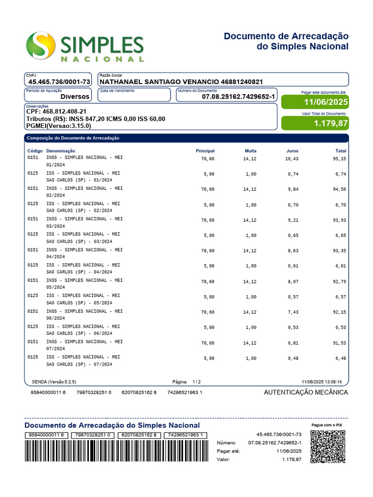Documento de Arrecadação Simples Nacional | PDF