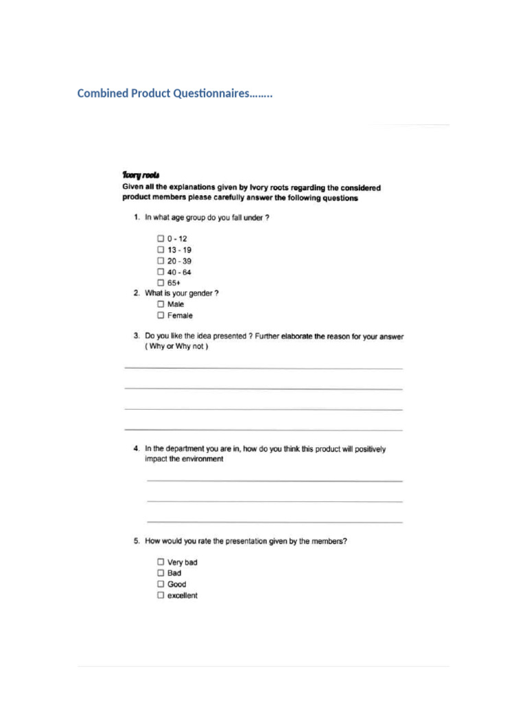 Combined Product Questionnaires | PDF