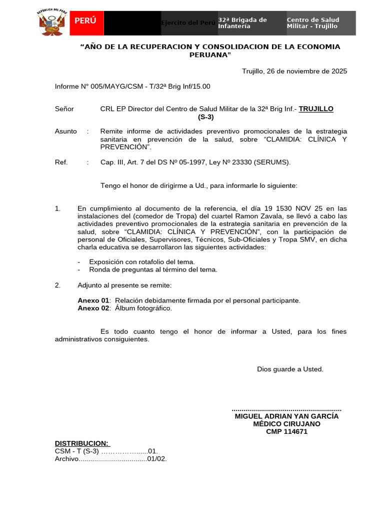 Informe #005-BRCM-CSM - Clamidia | PDF
