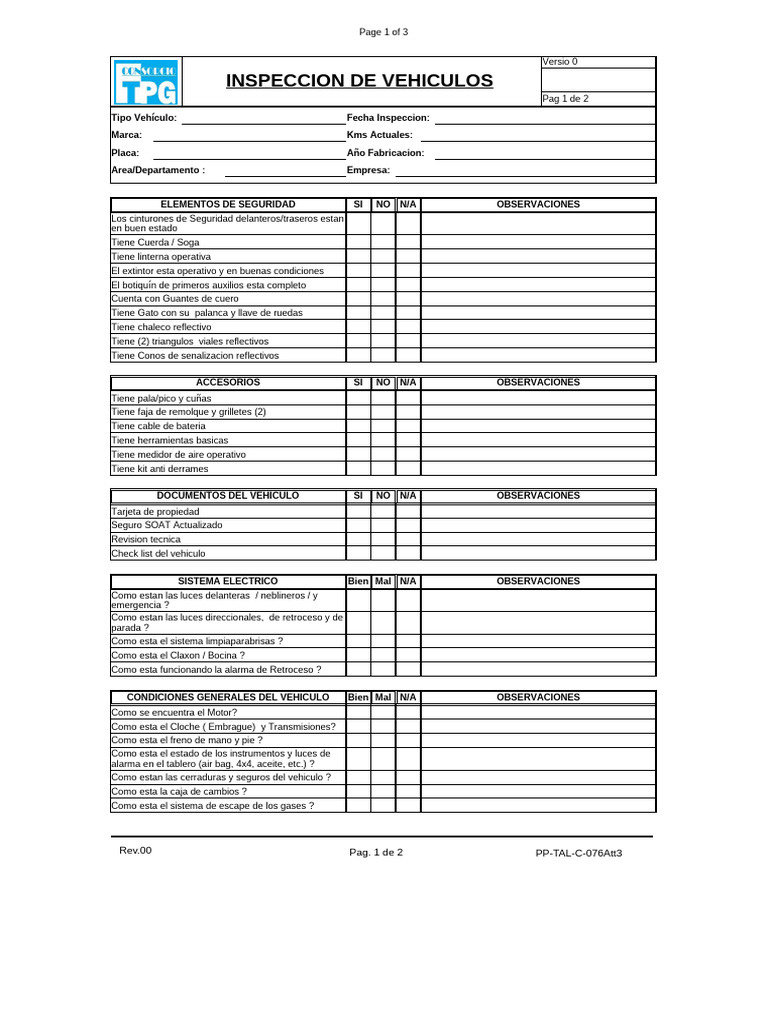 Inspección de Seguridad Vehicular | PDF | Carros deportivos ...