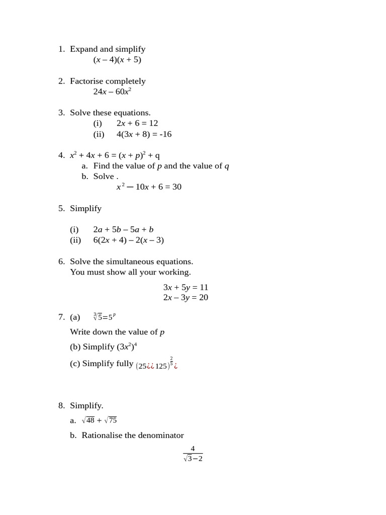 Practice For Final Exam 2425 GR 7 | PDF